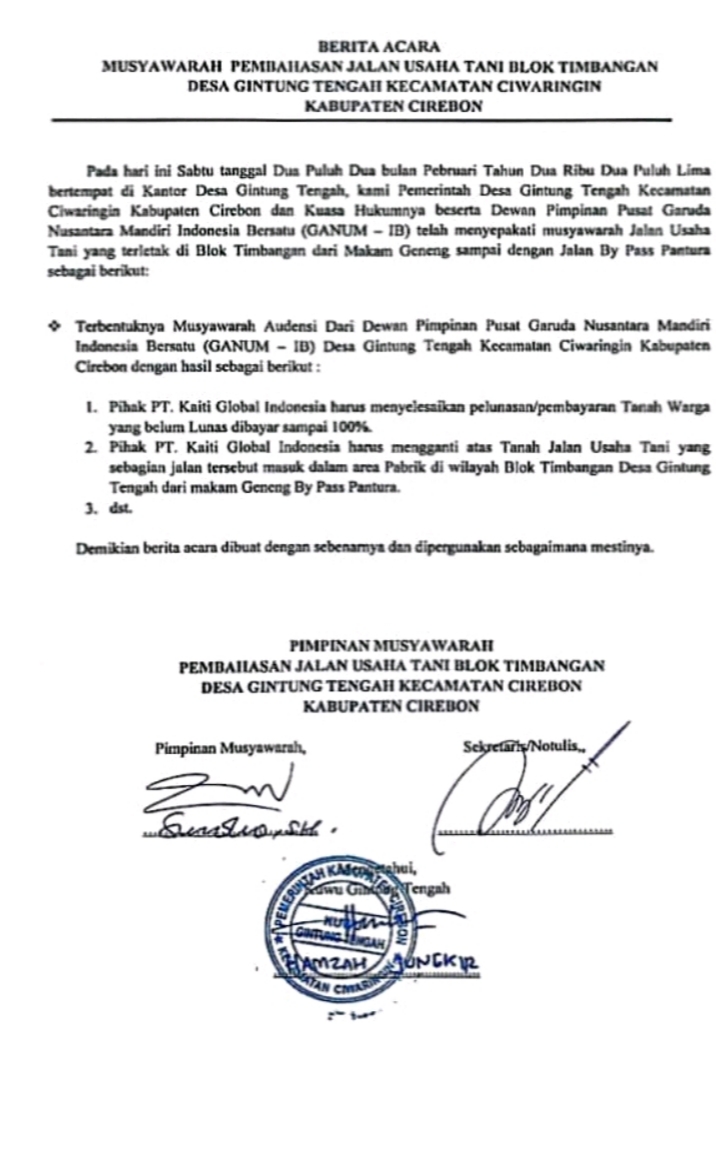 Berdirinya PT Kaiti global Indonesia Diduga Srobot Tanah Desa