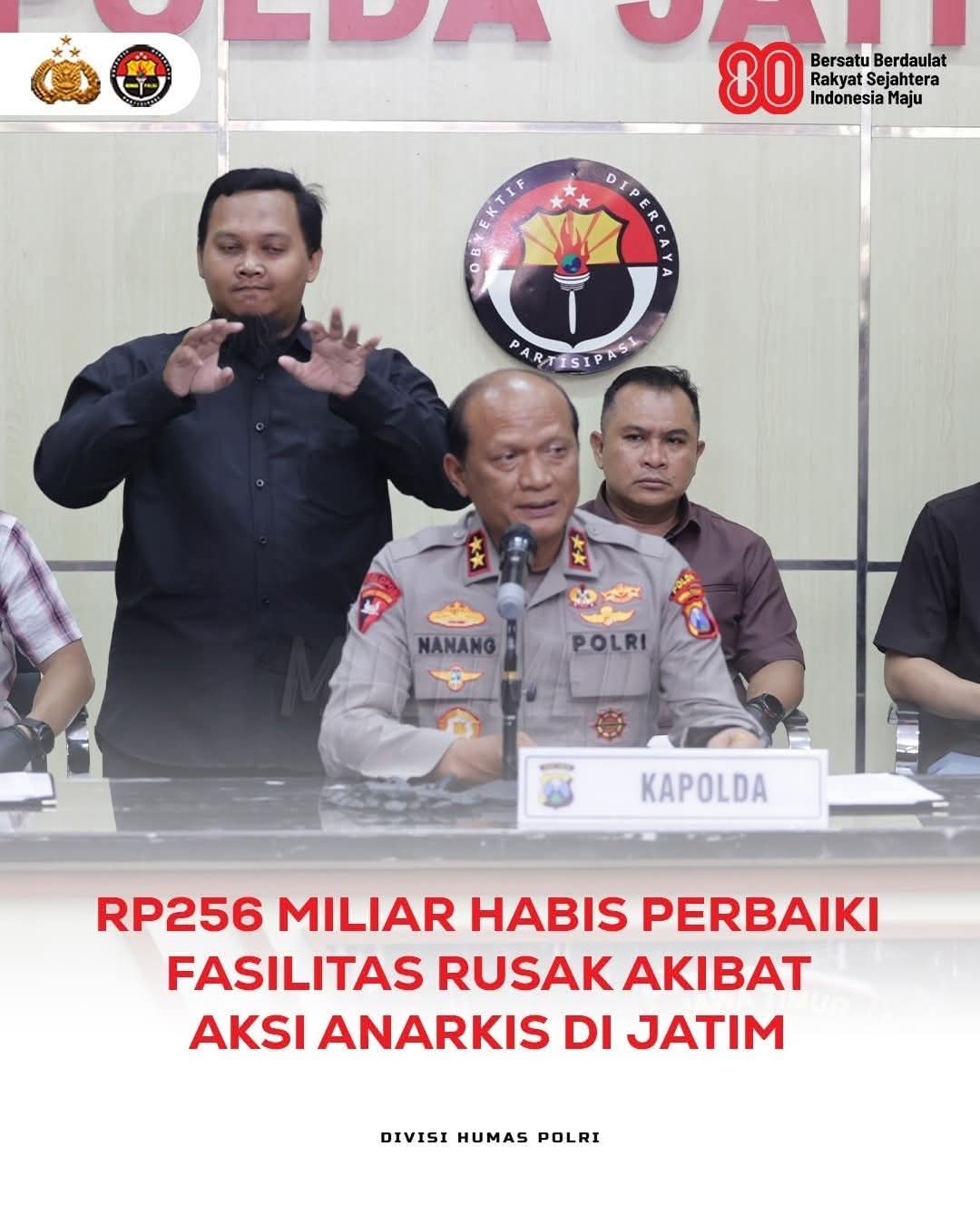 Polda Jatim Ungkap Aksi Demo Anarkis Kerugian Negara Rp256 M